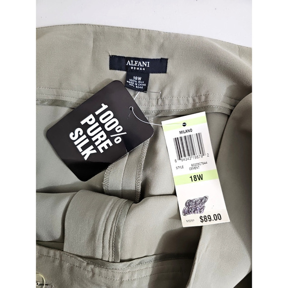 Alfani ~Woman Plus Size 18W~ Cement 100% Pure Silk Wide-Leg Pants NWT $89.00 - Picture 4 of 12